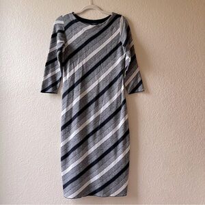 Ann Taylor Gray and Black Striped Long Sleeve Dress